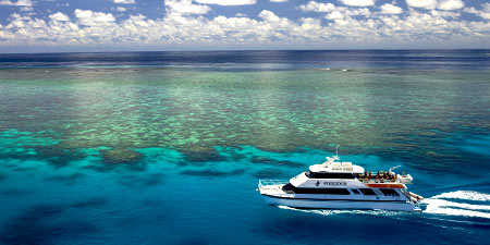 The Great Barrier Reef silver poseidon boat in Cairns Australia